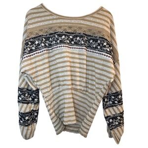 Ginnicks Striped Long Sleeve Boho Embroidered Top Women's Size S